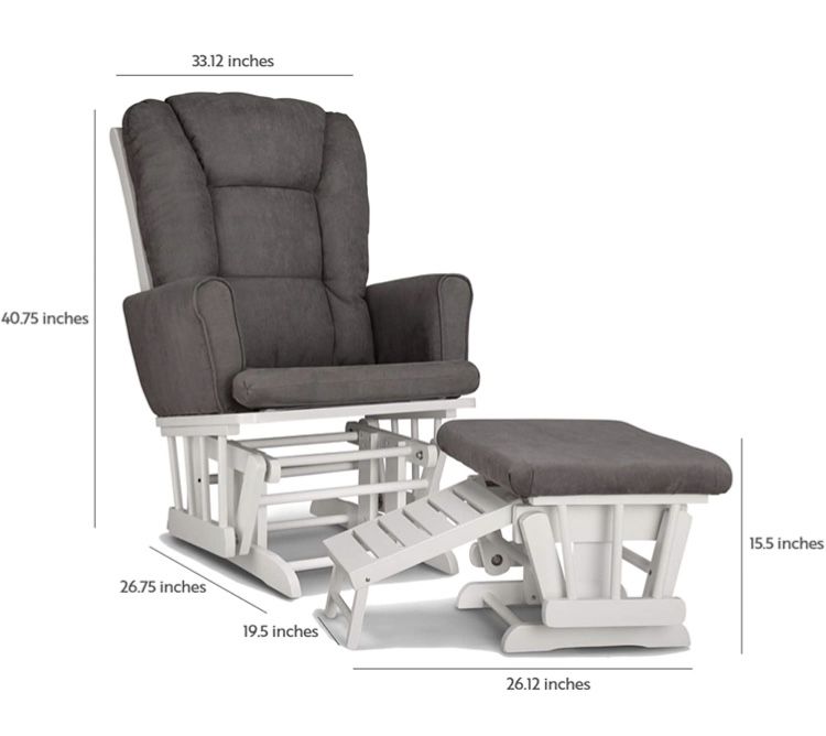 Graco Sterling Semi-Upholstered Glider and Nursing Ottoman, White/Gray Cleanable Upholstered Comfort Rocking Nursery Chair with Ottoman