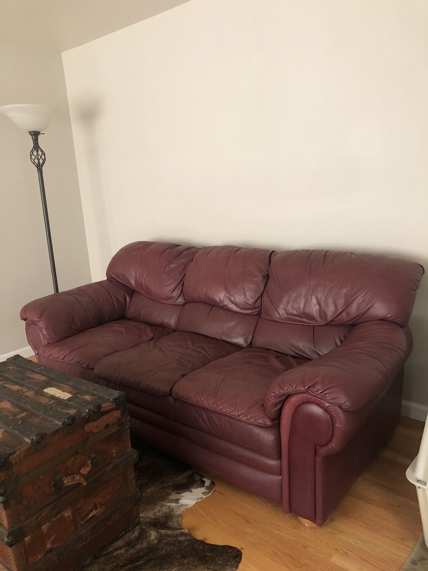 Burgundy leather sofa