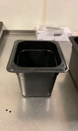 Black cameron pans 1/3 & 1/6 size 6” deep.