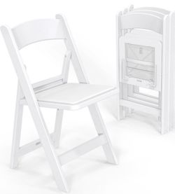 Resin Folding Chairs with Cushion, Foldable Plastic Chair with Comfortable Padded Seats, Perfect for Event Party Indoor Outdoor, White, 4 PC