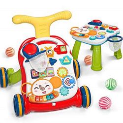 CUTE STONE Sit-to-Stand Learning Walker, 2 in 1 Baby Walker, Early Educational Child Activity Center, Multifunctional Removable Play Panel, Baby Music