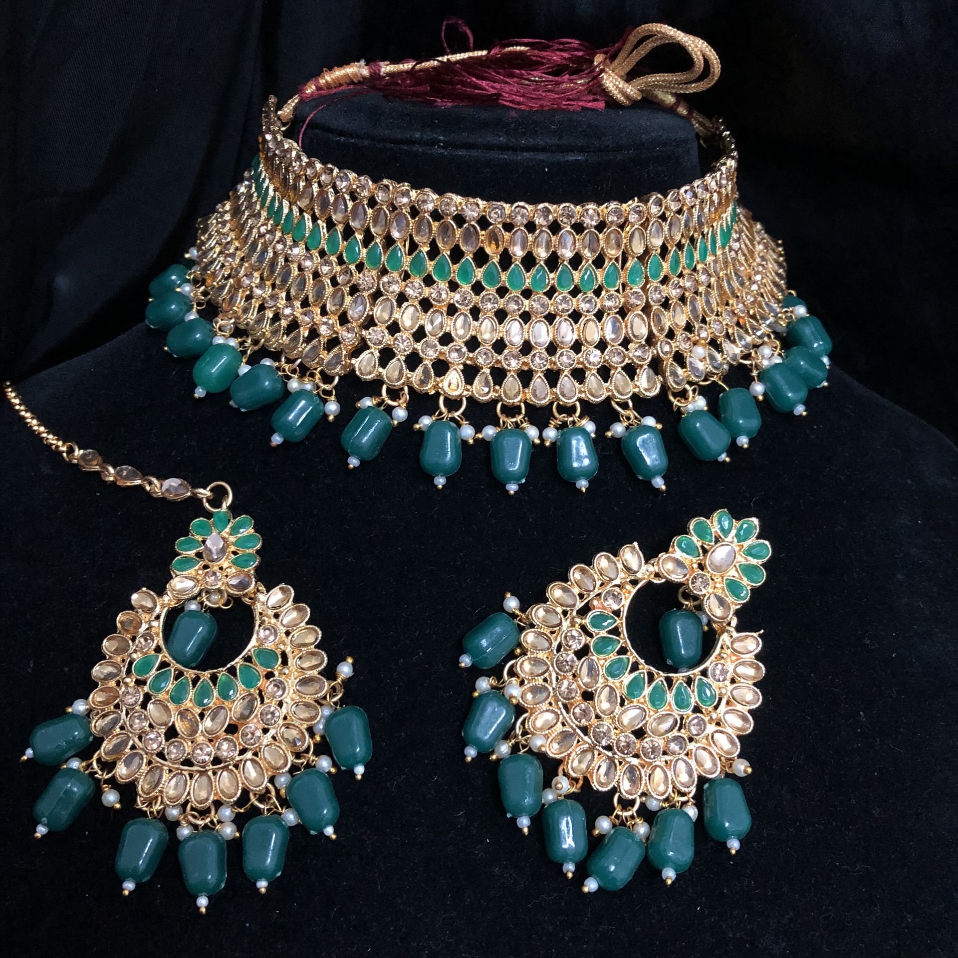 Green Choker Indian Bollywood Jewlery 4pc 