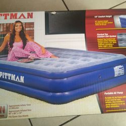 Pittman Outdoors Comfort Series Indoor Air Mattress with Portable Electrical Air Pump, Queen 16-Inches Tall, Blue

