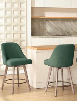 Linen Green Swivel Bar Stools Set of 2 – Counter Height, 26” Seat – Already Assembled