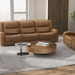 Brand New Brown Top Grain Leather 3pc Reclining Sofa Set