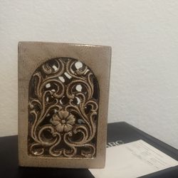 Ornate Ceramic Candle Holder Lantern Floral Cutout Beige Home Decor