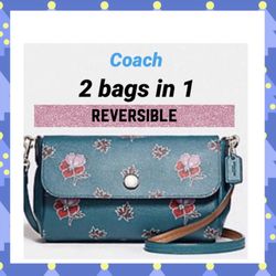 COACH Reversible Flap Wildflower Blue Crossbody Bag NWT