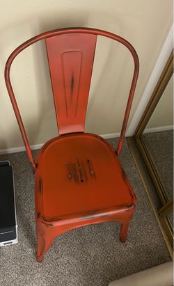 Orange Distressed Metal Dining Chair
