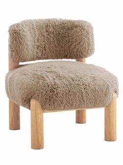 Shaggy Faux Fur Accent Chair with Wood Legs