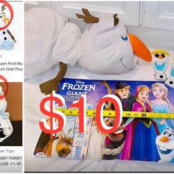 $10 Disney Bundle of Frozen Olaf 22” Plush,Olaf Towels Clips Set and Giant coloring Activity Book