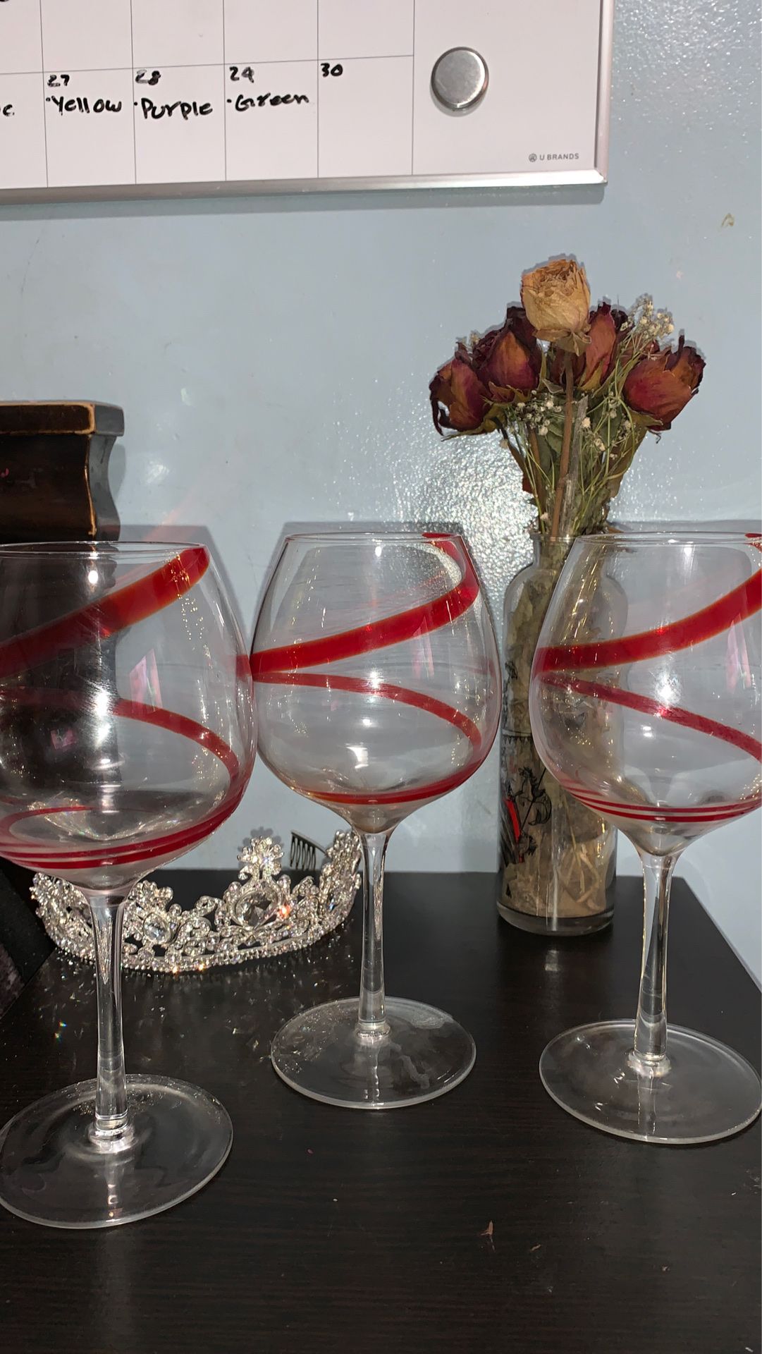 Set of 3 Antique Wine Glasses