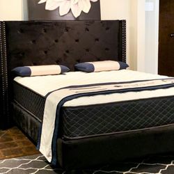 BRAND NEW BLACK KING SIZE VELVET BED FRAME WITH NEW MATTRESS/FAST DELIVERY