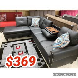 Black Faux Leather Living Room Sectional Couch  // Limited Time Offer 