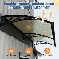 Window awning outdoor polycarbonate overhang canopy, patio, porch and desk 80 x 40”