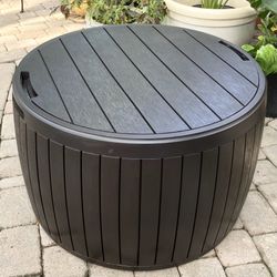 Keter Circa Patio Deck Storage Box and Table for Outdoor Furniture, Brown: 26.7”W x 26.7”D x 16.5”H
