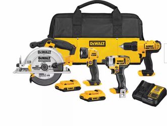 DEWALT 20V MAX 4-Tool Combo Kit Drill Driver, Impact, Circular Saw, and Flashlight with (2) 20V 2.0Ah Batteries and Charger
