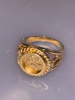 Vintage 18K GE Gold Electroplated "Chinese Panda Coin" Signet Ring