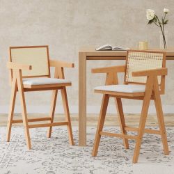 Rattan Back Counter Stools Set of 2