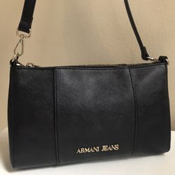 Armani Jeans Saffiano Faux Leather Shoulder Crossbody Bag Black