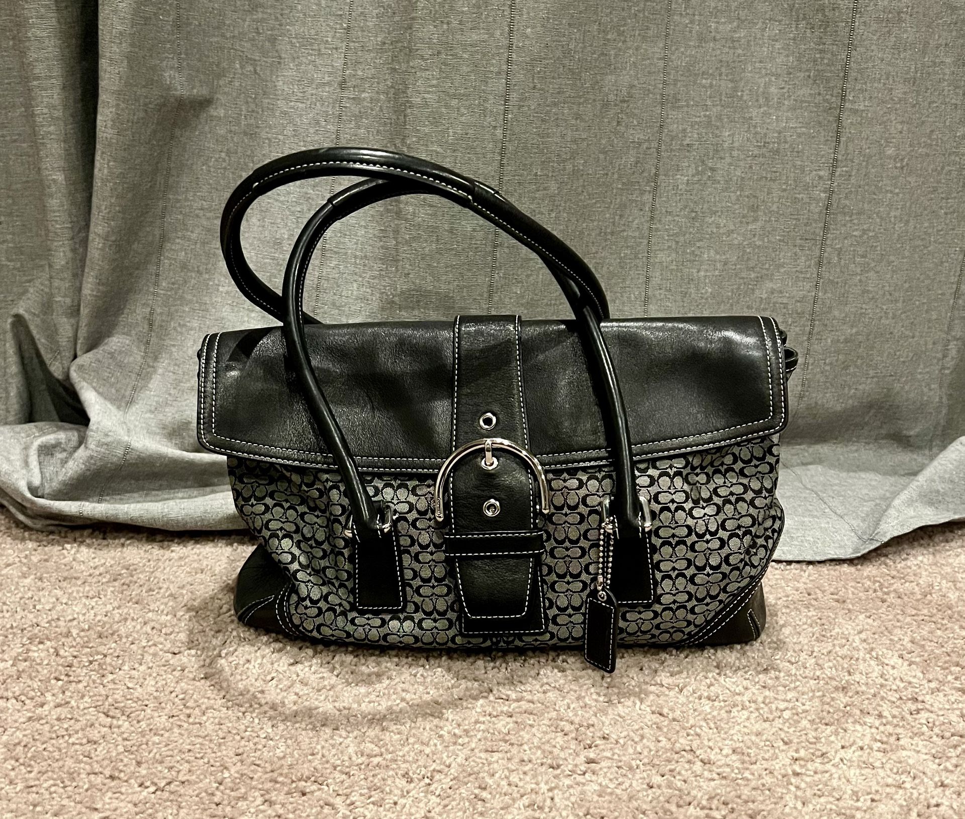 EXCELLENT CONDITION Vintage Coach Hobo Black Leather/Canvas K35-6388 Purse w Coach Bag