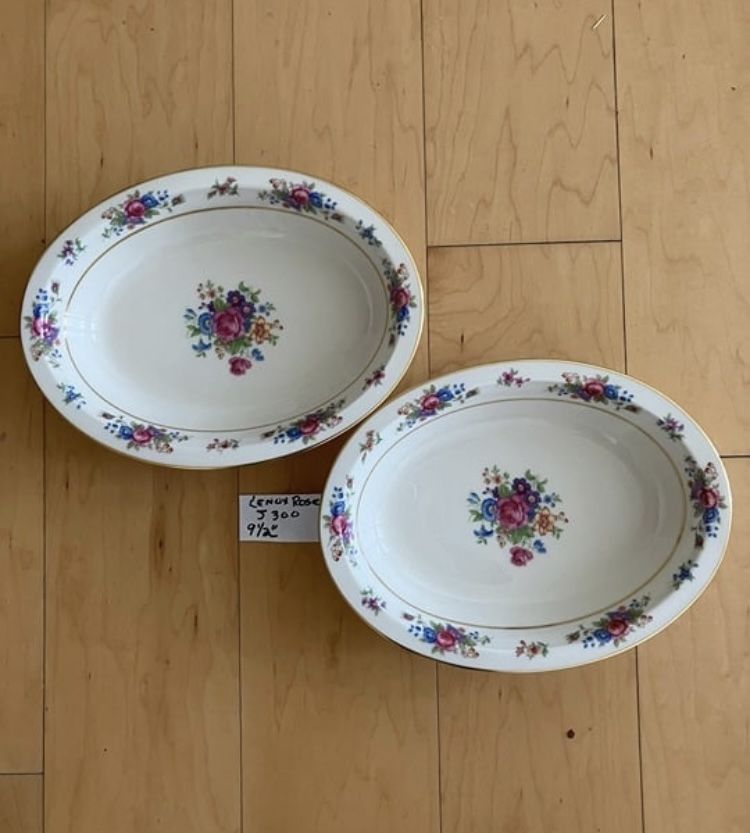 2-Vintage Lenox Rose J-300  9-1/2” Oval Vegetable Serving Bowl Gold Rim