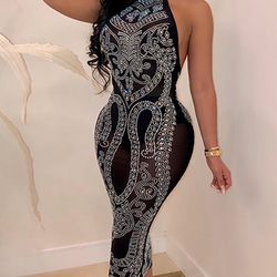 Sheer Sleeveless Backless Sequins Dress
