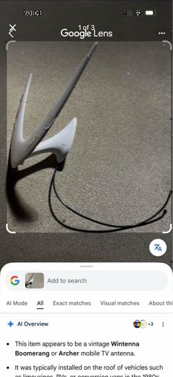 Cadillac TV Antenna vintage Wintenna Boomerang mobile TV antenna.