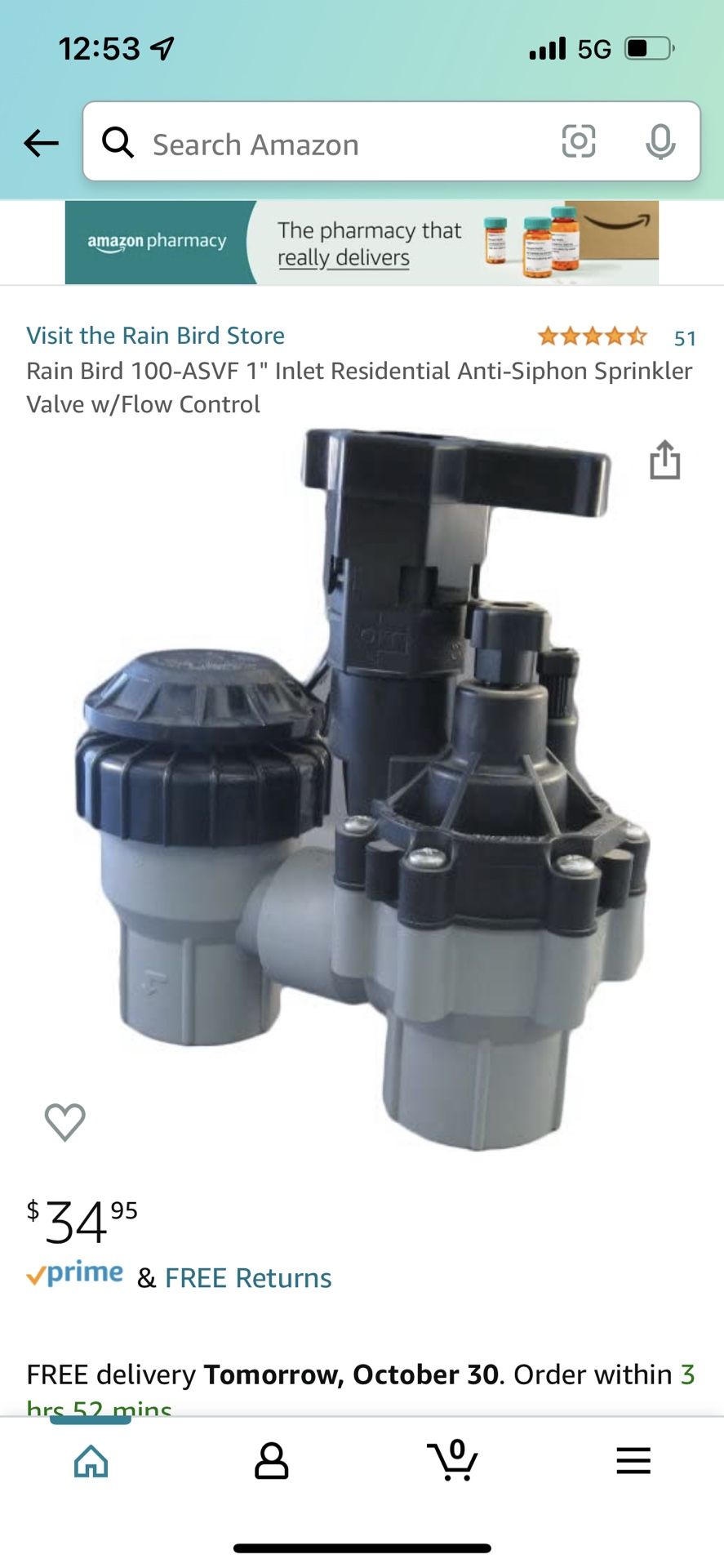 Rain bird Asvf 100 1” Anti Siphon Valve