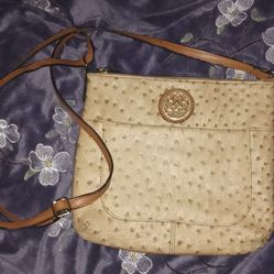 Women's Tan Nubbed Leather Adjustable Crossbody Purse/Handbag
