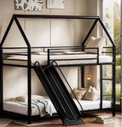 Twin bunk bed with slide