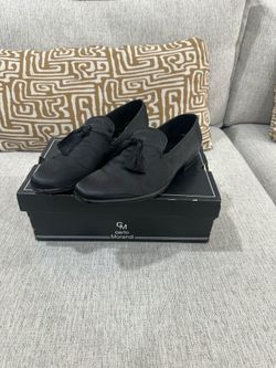 Men's Carlo Morandi Black Tassel Satin Smoking Loafers, Sz 9