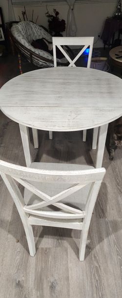 Round Table, Leaves Fold Down, Two Chairs