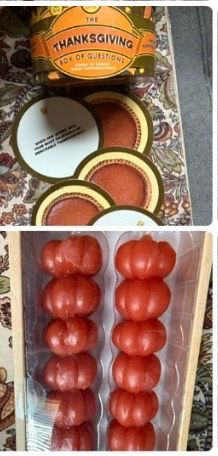 Sand & Fog Stacked Pumpkin Taper Candles (set of 2) plus Thanksgiving Box of Questions