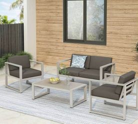 Outdoor patio 4 piece conversation set, loveseat with 2 chairs and coffee table 