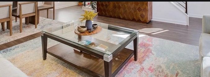 Glass Top Coffee Table with Wood Frame