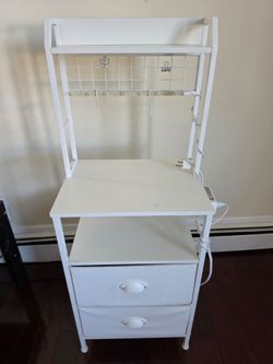 White nightstand end table with LED light strip and power outlet