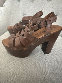Brown Leather Platform Sandals