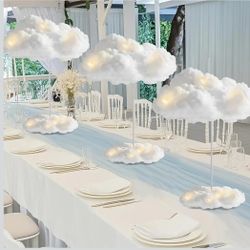 6 Set Artificial Cloud LED Light Winter Decorations Hanging Cloud Baby Shower Table Centerpiece DIY Kit for Ceiling Room Fake Fluffy Cotton Clouds