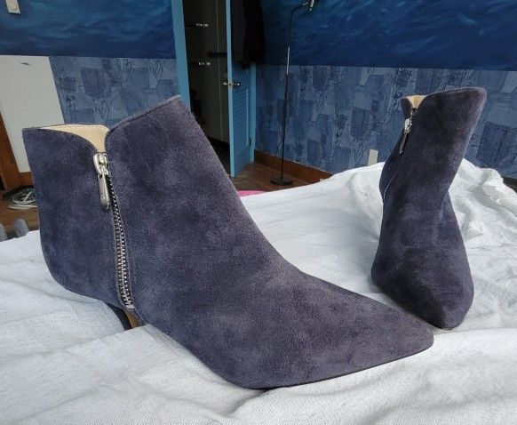 Adrienne Vittadini Heels Women's Shoes Size 8m Blue Suede Fine Leather Upper