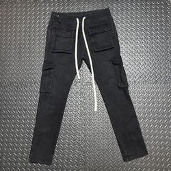 MNML Cargo Pants Snap Button Ankle Pockets Drawstring Black Utility Mens Large