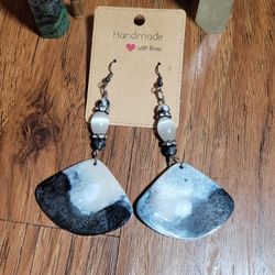 Handmade Black and White Dangle Earrings