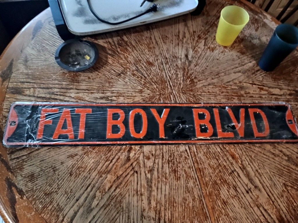 Harley-Davidson Licensed Fat Boy Blvd Sign, Ande Rooney Enamel 6" By 36 "