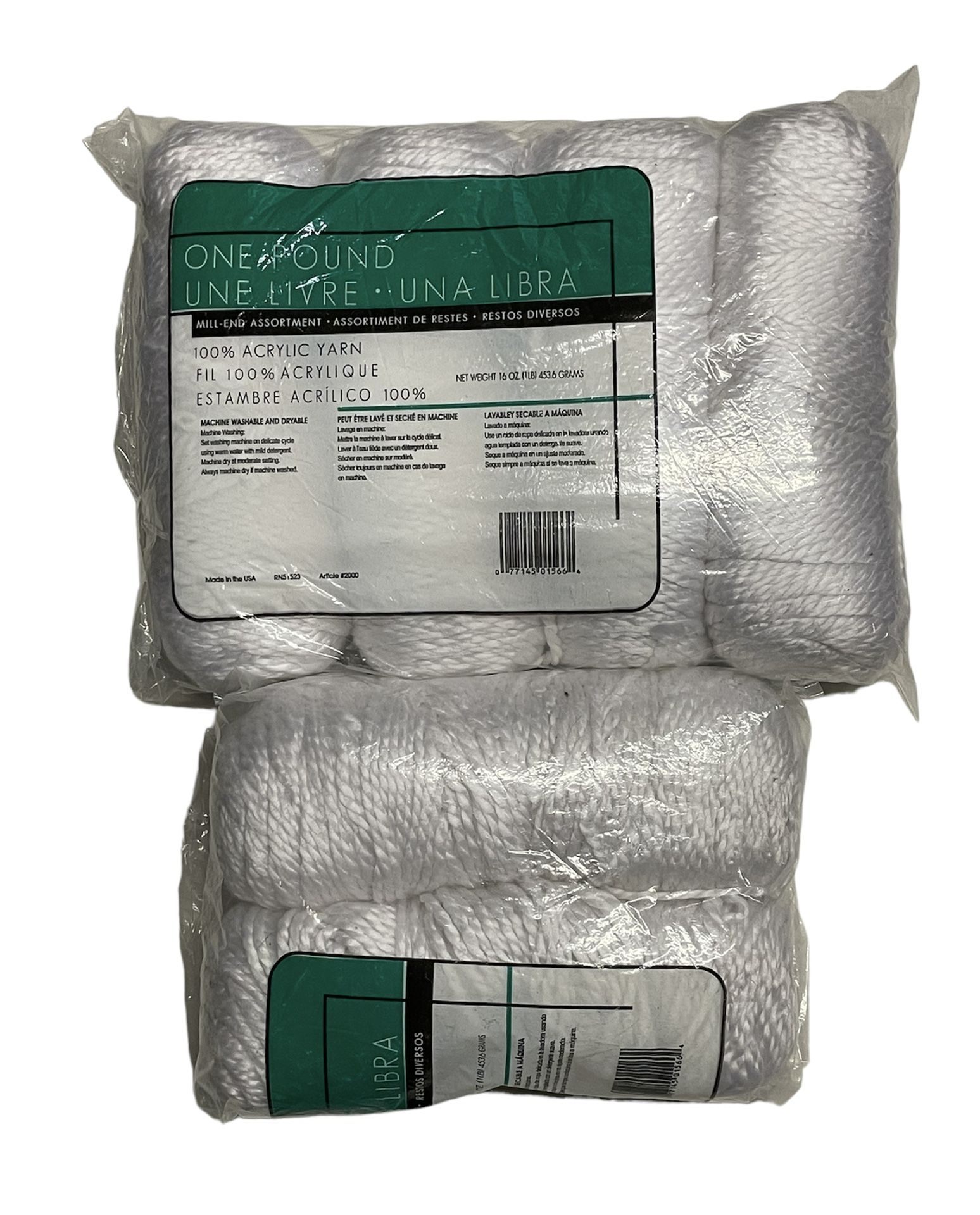 Mill End Assortment 1 pound Yarn, 6 skeins, white, Acrylic , NEW.