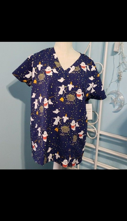 Halloween Ghost Scrub Top