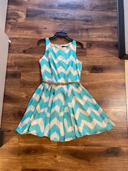 City Studio brand Teal Chevron Sleeveless Fit and Flare Dress