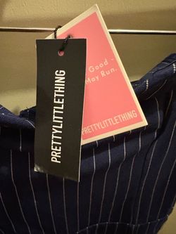 PrettyLittleThing Navy Pinstripe Top