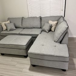 Sofa Sectional Couch Light Grey With Ottaman