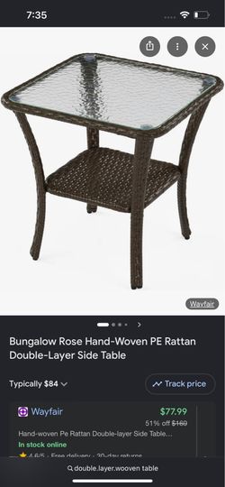 Bungalow Rose Hand-Woven PE Rattan Double-Layer Side Table