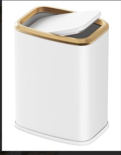 cesun small bathroom trash bin with swing lid white and gold , 2.1 Gallon