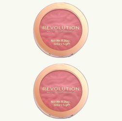 2 Piece Of Makeup Revolution Blusher Reloaded, Powder Blush Makeup, Highly Pigmented, All Day Wear, Vegan & Cruelty Free, Rose Kiss, 7.5g